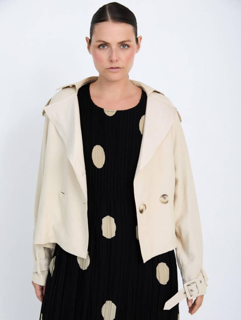 skatie double breasted short trench coat beige sketchshop