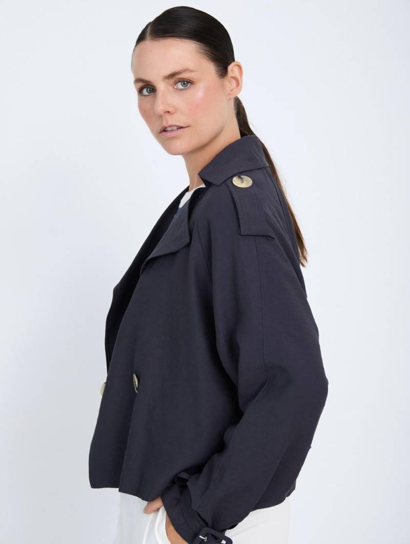 skatie double breasted short trench coat blue sketchshop