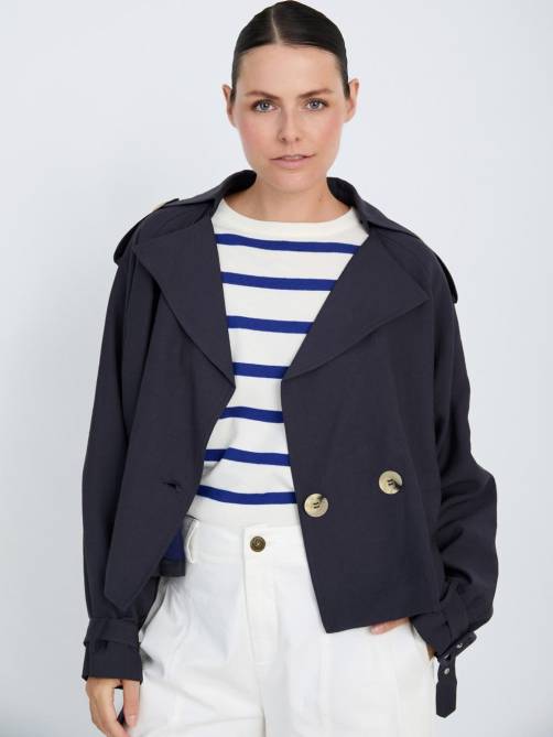 skatie double breasted short trench coat blue sketchshop