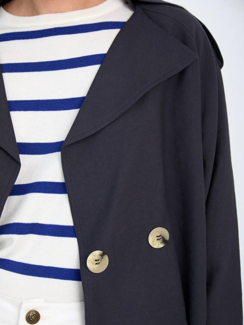 skatie double breasted short trench coat blue sketchshop