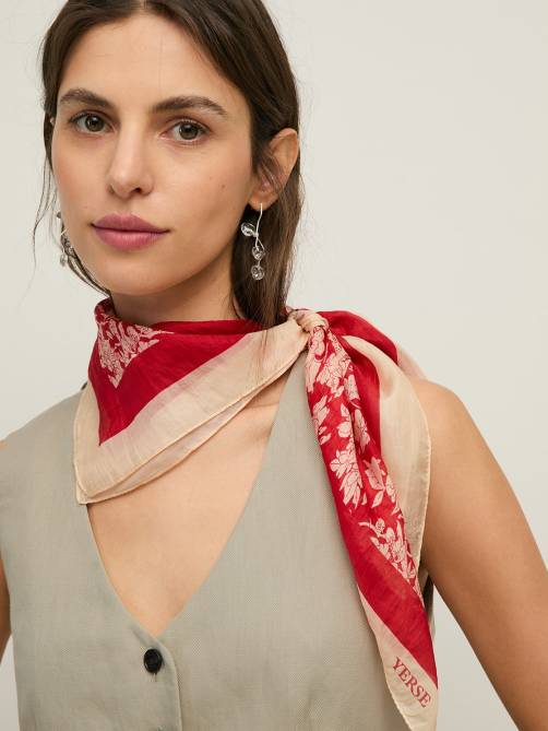 yerse floral print silk scarf red sketchshop