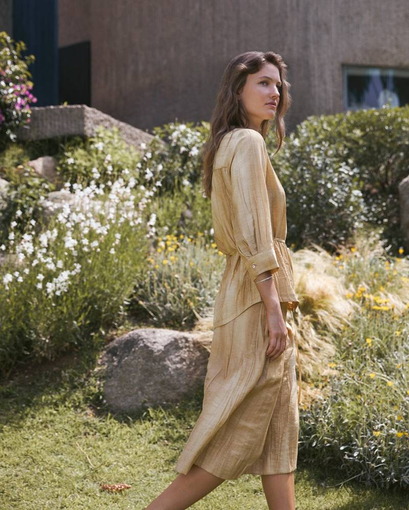 yerse pleated mao neck shirt beige sketchshop