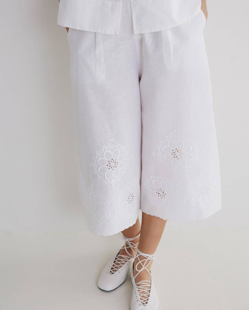 yerse cotton linen skirt trousers embroidery white sketchshop