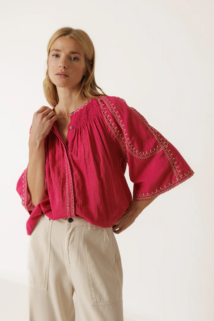 indi and cold bell sleeve shirt fuchsia sketchshop