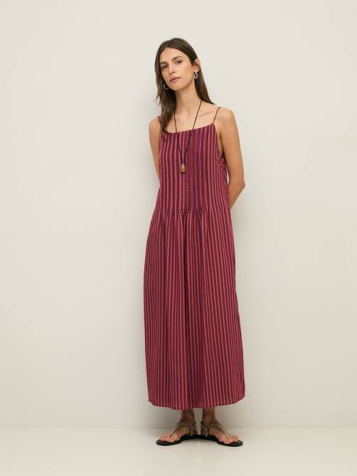 yerse striped midi camisole dress aubergine stripes sketchshop