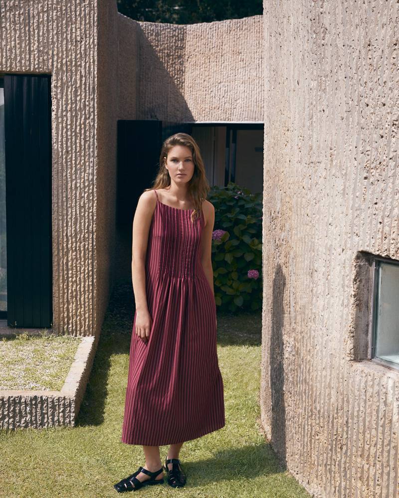 yerse striped midi camisole dress aubergine stripes sketchshop