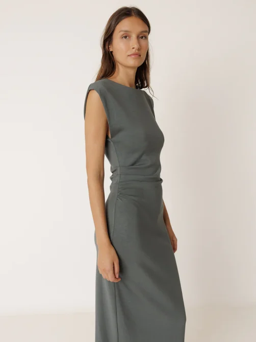 indi and cold fitted pleated dress anthracite sketchshop