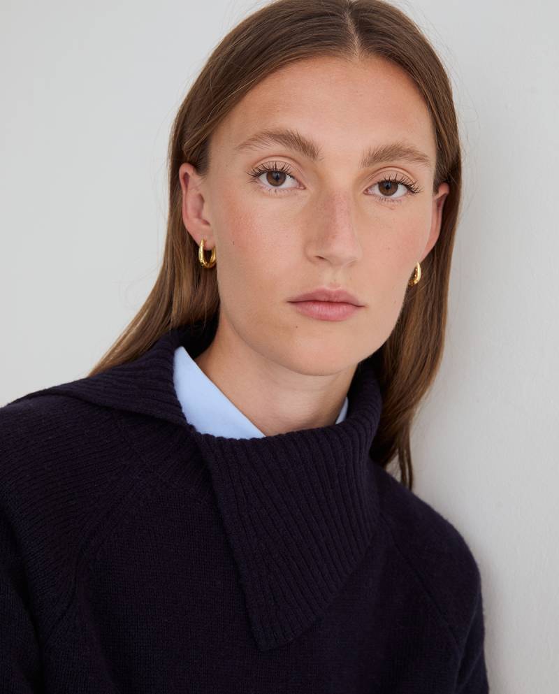 yerse split neck sweater navy blue sketchshop