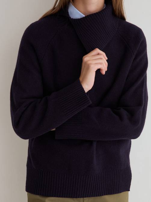 yerse split neck sweater navy blue sketchshop
