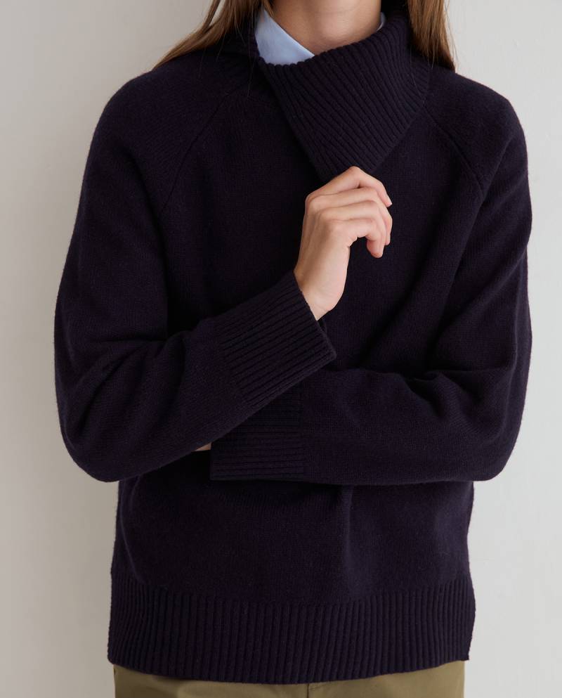 yerse split neck sweater navy blue sketchshop