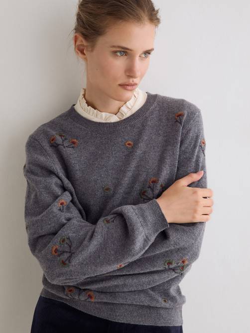 yerse embroidered wool blend sweater grey sketchshop