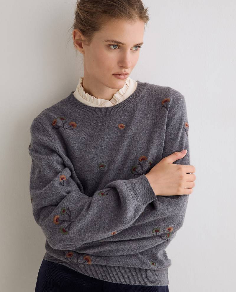 yerse embroidered wool blend sweater grey sketchshop