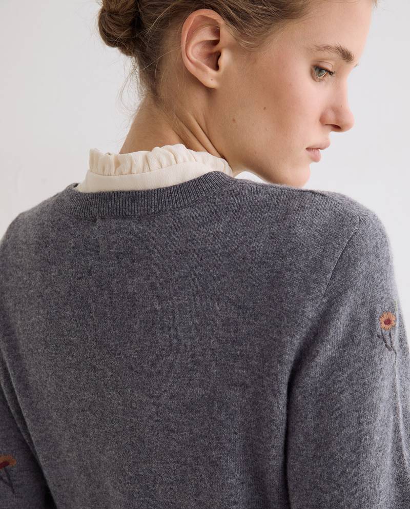 yerse embroidered wool blend sweater grey sketchshop