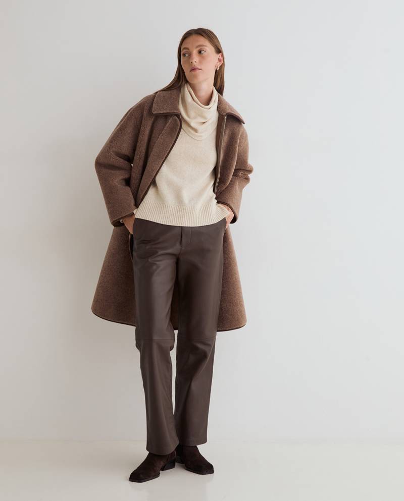yerse shearling effect long coat brown sketchshop