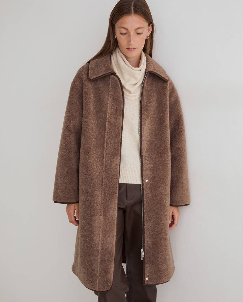 yerse shearling effect long coat brown sketchshop