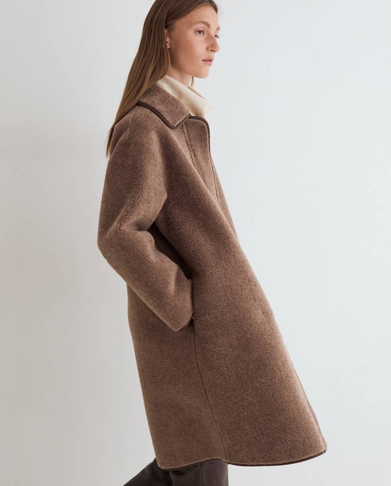 yerse shearling effect long coat brown sketchshop
