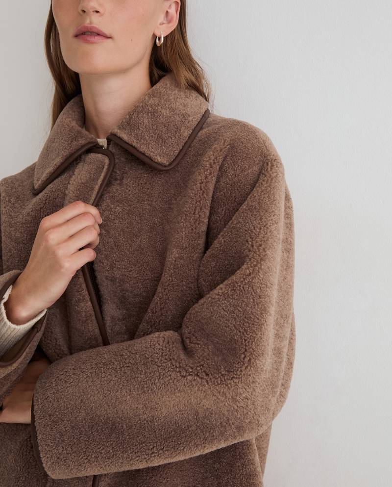 yerse shearling effect long coat brown sketchshop