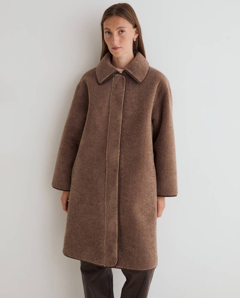 yerse shearling effect long coat brown sketchshop