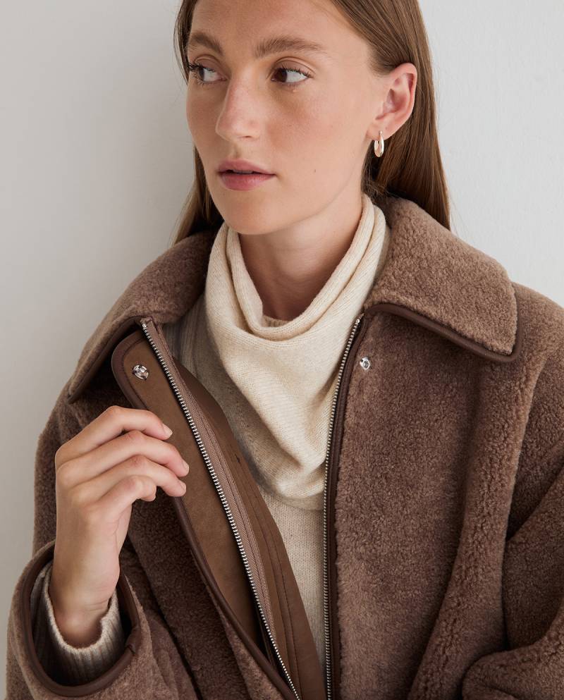 yerse shearling effect long coat brown sketchshop