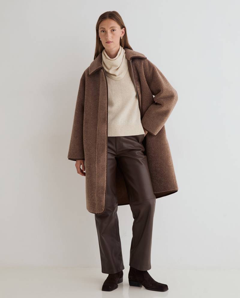 yerse shearling effect long coat brown sketchshop