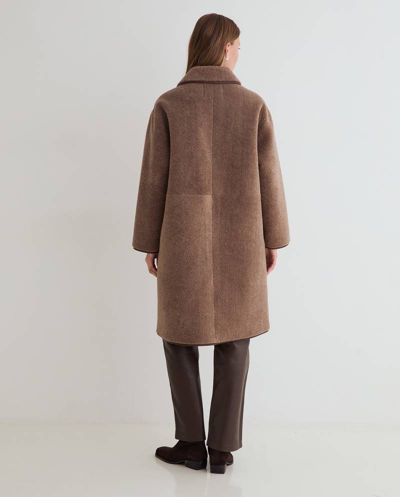 yerse shearling effect long coat brown sketchshop