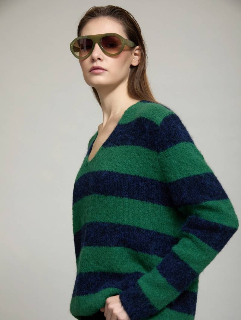 skatie soft knit striped sweater green navy sketchshop