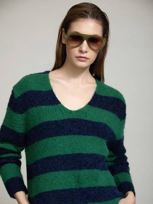 skatie soft knit striped sweater green navy sketchshop