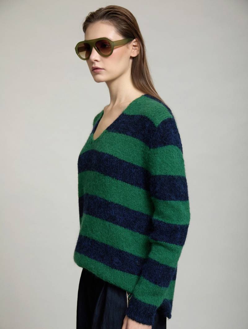 skatie soft knit striped sweater green navy sketchshop