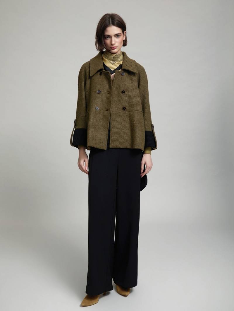 skatie wool coat contrast cuff olive slketchshop