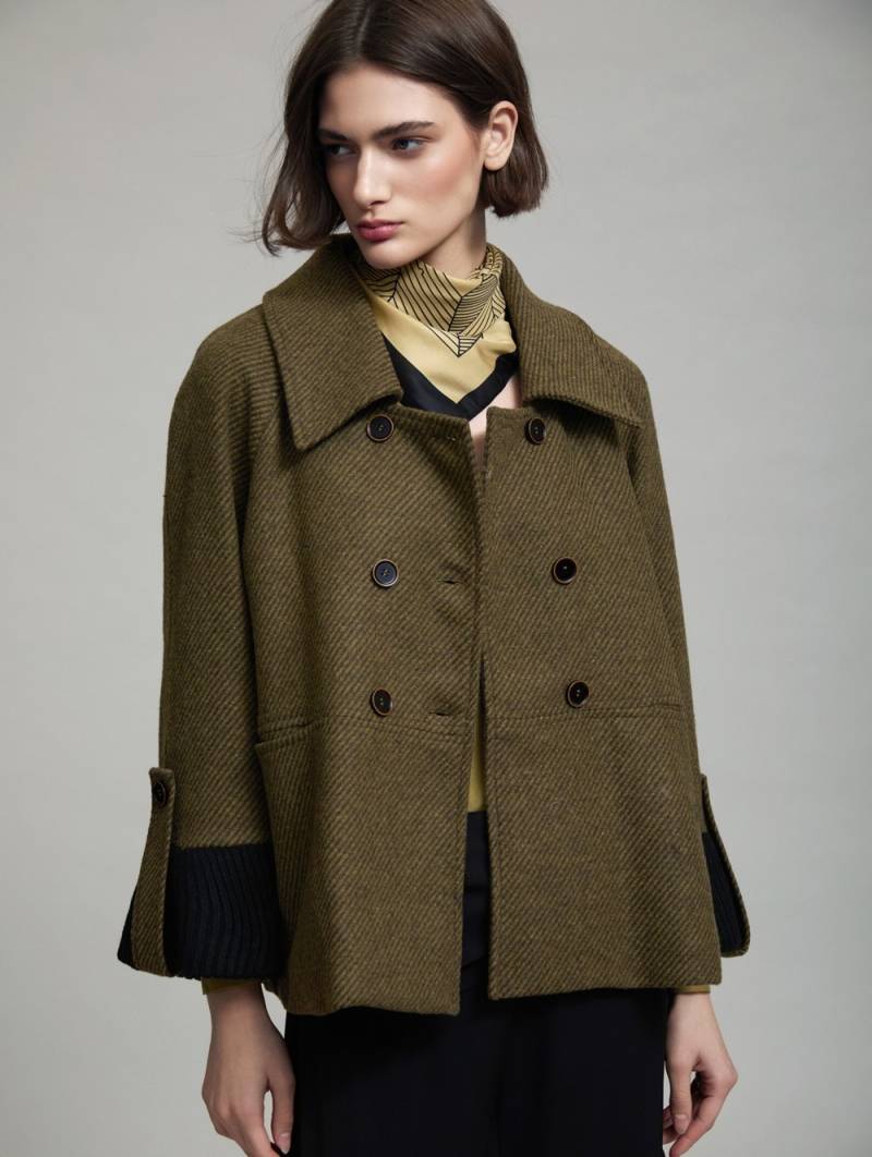 skatie wool coat contrast cuff olive slketchshop