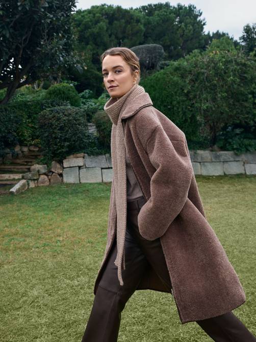 yerse shearling effect long coat brown sketchshop