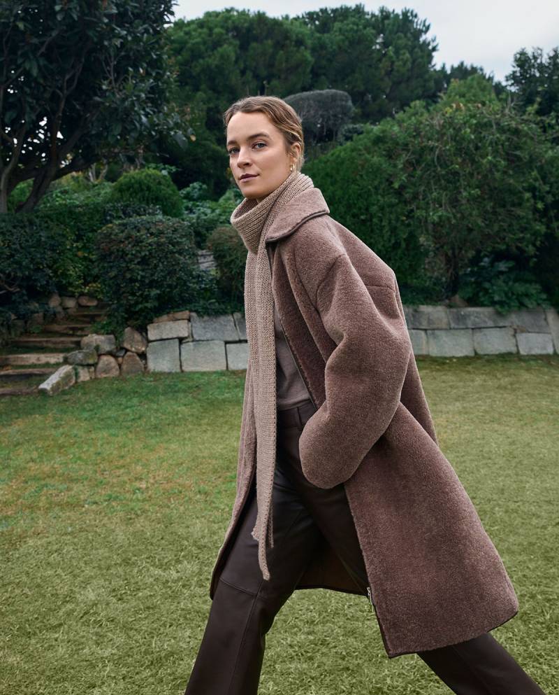 yerse shearling effect long coat brown sketchshop