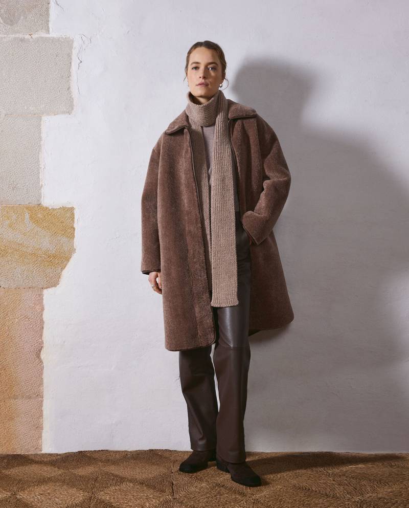 yerse shearling effect long coat brown sketchshop