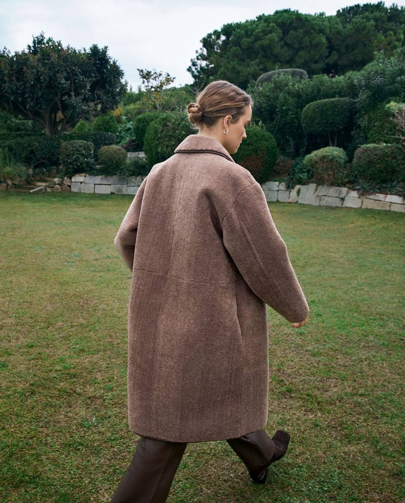 yerse shearling effect long coat brown sketchshop