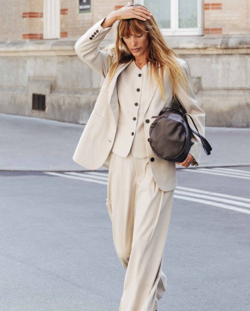 yerse structured wide leg suit trousers beige sketchshop