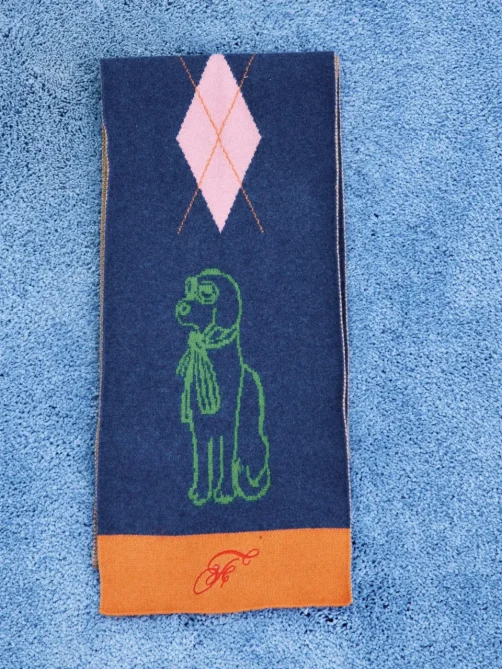 frnch shiba scarf navy blue sketchshop