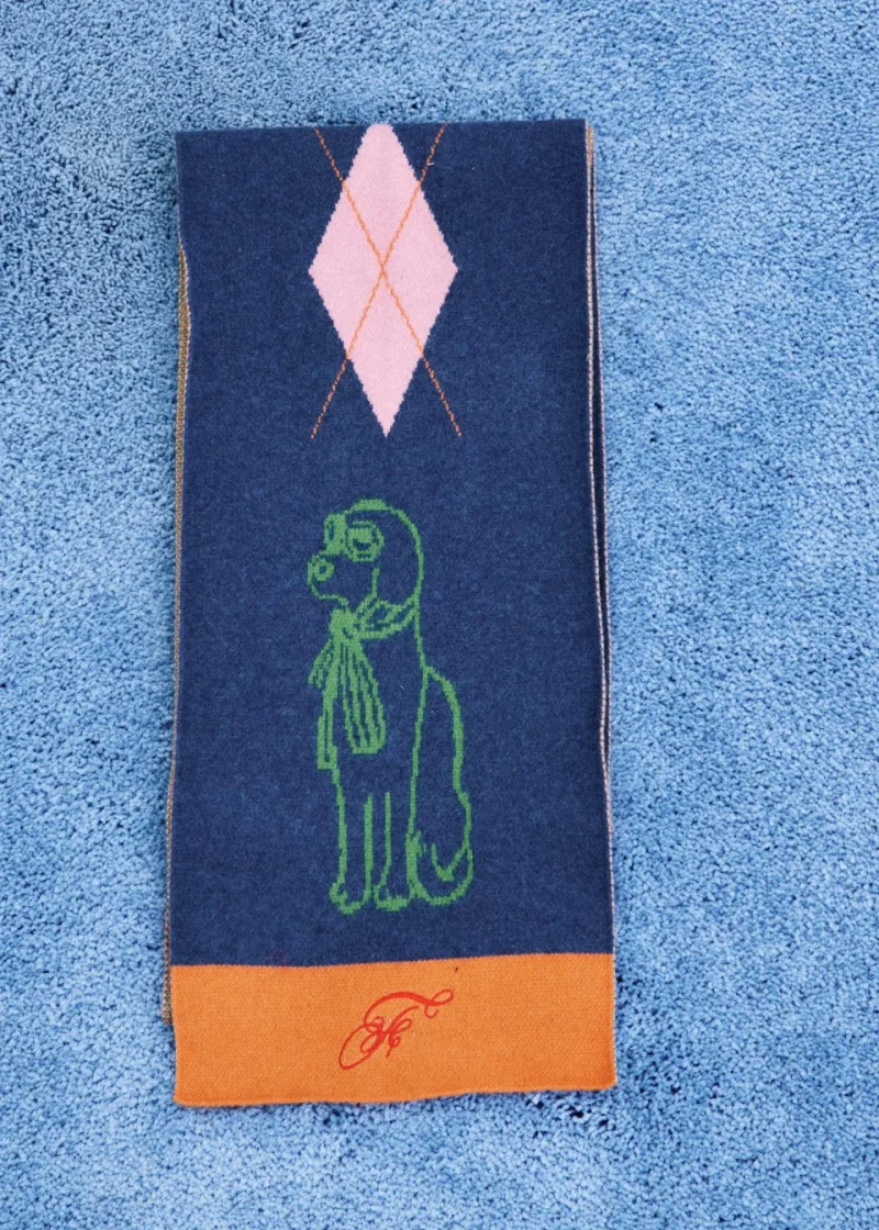 frnch shiba scarf navy blue sketchshop