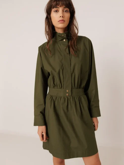 indiandcold high neck poplin dress military green sketchshop