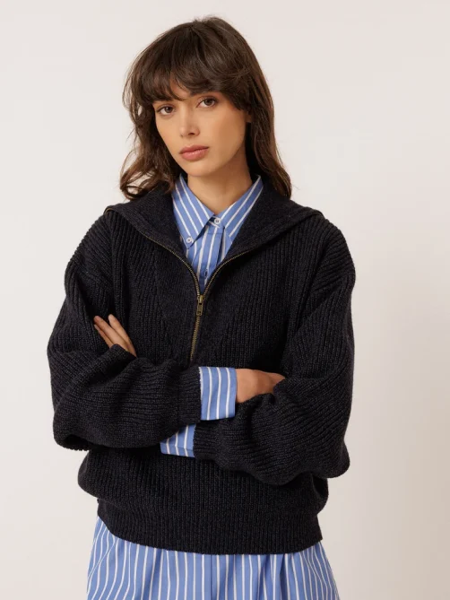 indiandcold zip sweater merino navy sketchshop