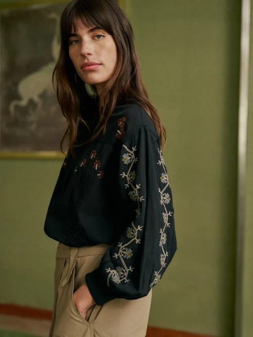 indiandcold voluminous embroidered shirt black sketchshop