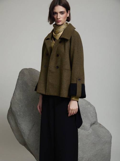 skatie wool coat contrast cuff olive slketchshop