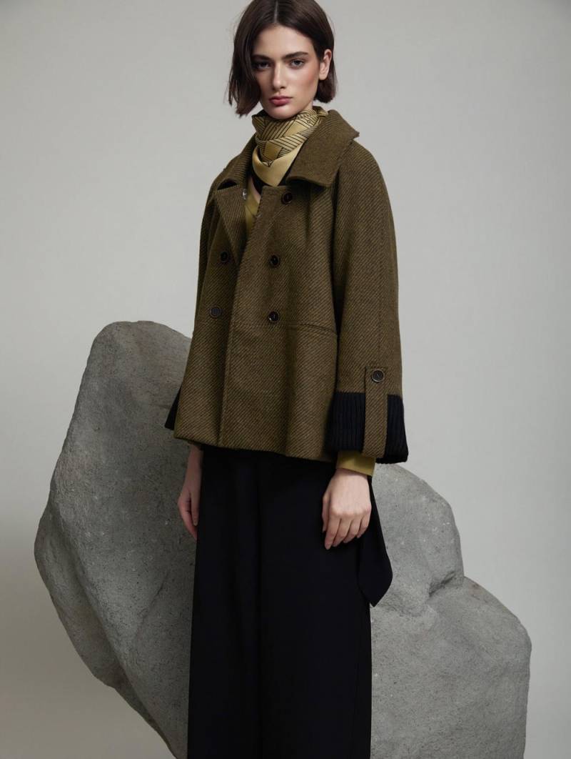skatie wool coat contrast cuff olive slketchshop