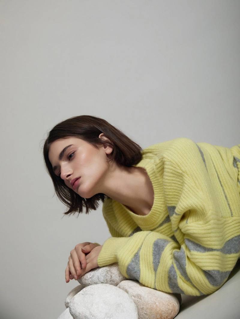 skatie wave intarsia knit sweater yellow sketchshop
