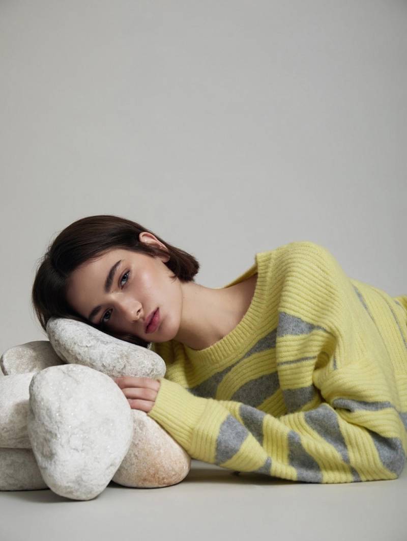 skatie wave intarsia knit sweater yellow sketchshop