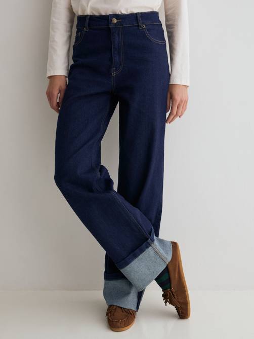 yerse wide leg jeans turned up cuffs dark blue sketchshop