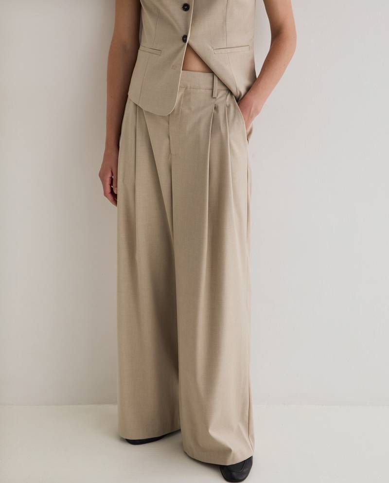 yerse structured wide leg suit trousers beige sketchshop