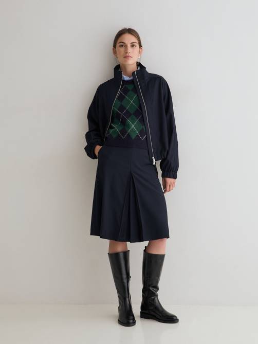 yerse flared midi skirt navy blue sketchshop