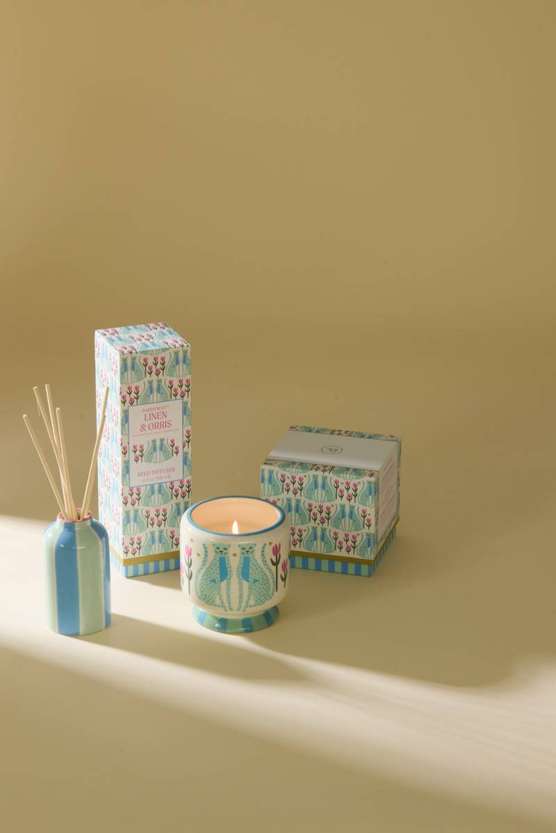 paddywax blue cheetah ceramic soy candle linen orris sketchshop