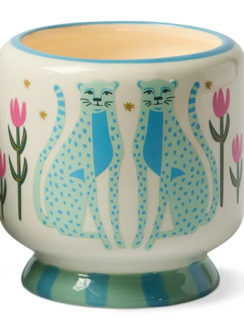 paddywax blue cheetah ceramic soy candle linen orris sketchshop