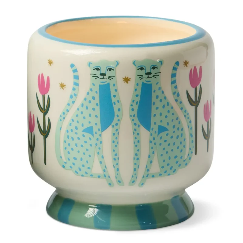 paddywax blue cheetah ceramic soy candle linen orris sketchshop